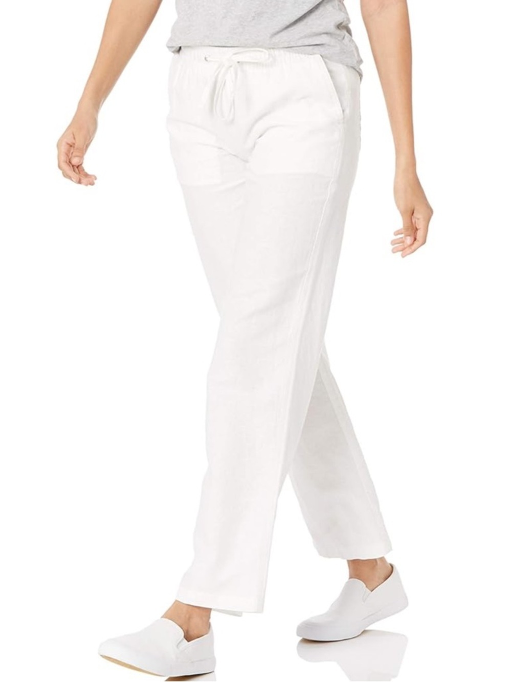 Amazon Essentials Linen Blend Wide Leg Pants XL White Pull On Drawstring NWT